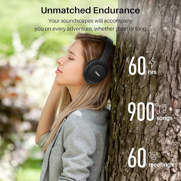 Наушники TOZO HT2 беспроводные Bluetooth, ANC/ENC, Hi-Res Audio, 40 мм, до 60 часов работы, черные - изображение 6