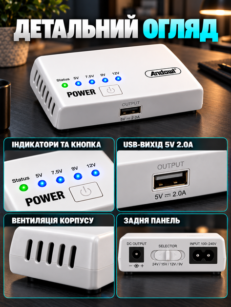 Безперебійник для роутера Mini UPS Andowl Q-UP9800 9800 mAh джерело безперебійного живлення для модема WiFi ONU - зображення 5