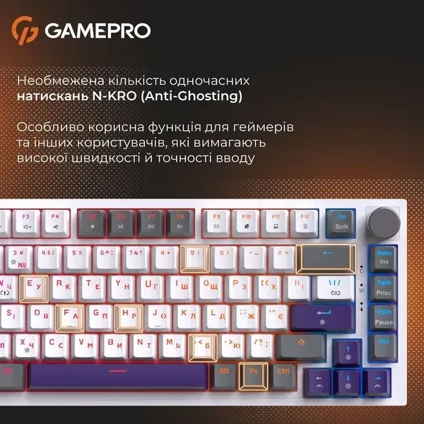 Механічна клавіатура GamePro Genesis Warden MK160P Gray White UA, Outemu Red Switch, роззміру 75%, RGB підсвічування, PBT кейкапи - зображення 4