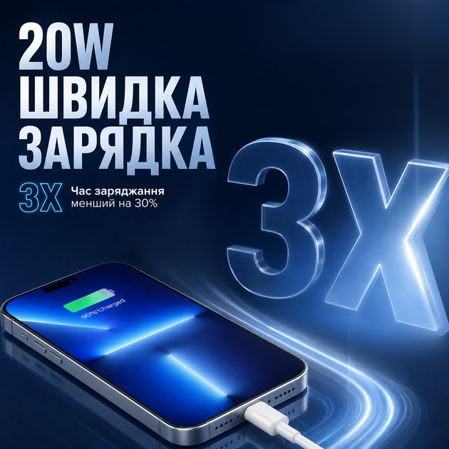 Зарядний пристрій для телефону швидка зарядка мережевий блок живлення 20W Type-C для iPhone 18 17 16 15 Pro Max Plus Samsung Xiaomi Huawei зарядка type c комплект з кабелем USB-C Power Adapter - зображення 5