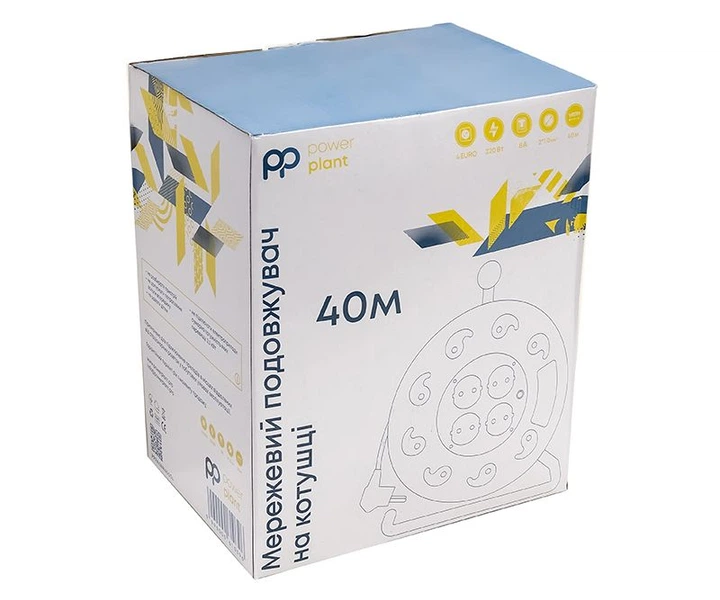 Подовжувач на котушці PowerPlant 40 м, 2x1.0мм2, 8А, 4 розетки (JY-2000/40) (PPRA08M400S4) - Фото 4 Подовжувач на котушці PowerPlant 40 м, 2x1.0мм2, 8А, 4 розетки (JY-2000/40) (PPRA08M400S4) - зображення 4