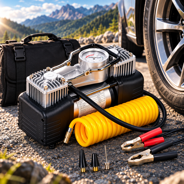 Автомобільний двопоршневий компресор Air Compressor 628-4x4 150 Вт 12 В 85 л/хв з манометром і сумкою - изображение 5