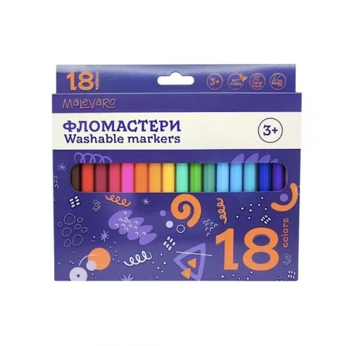 Фломастери Malevaro набір 18 кольорів у коробці для малювання - Фото 2 Фломастери Malevaro набір 18 кольорів у коробці для малювання - зображення 2