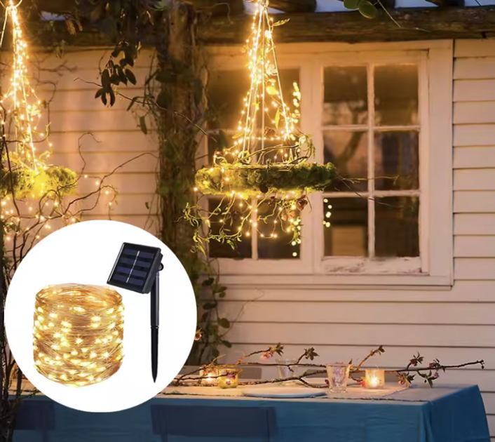 Гирлянда уличная на солнечной батарее LED, 12 м, теплый свет, водонепроницаемая, для сада и праздничного декора. - Фото 3 Гирлянда уличная на солнечной батарее LED, 12 м, теплый свет, водонепроницаемая, для сада и праздничного декора. - изображение 3