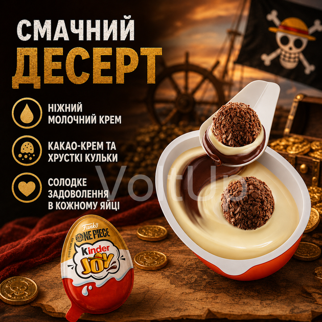 Коробка шоколадних яєць Kinder Joy One Piece Funko 72 шт з молочним і какао-кремом, вафельними кульками та іграшками-сюрпризами - зображення 2