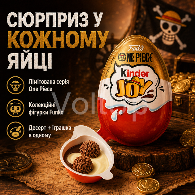 Шоколадні яйця Kinder Joy Funko One Piece 18 шт з молочним і какао кремом, вафельними кульками та іграшкою-сюрпризом - зображення 4