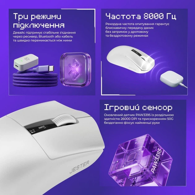Беспроводная игровая мышь Proove Gaming Jester 8K White - изображение 5