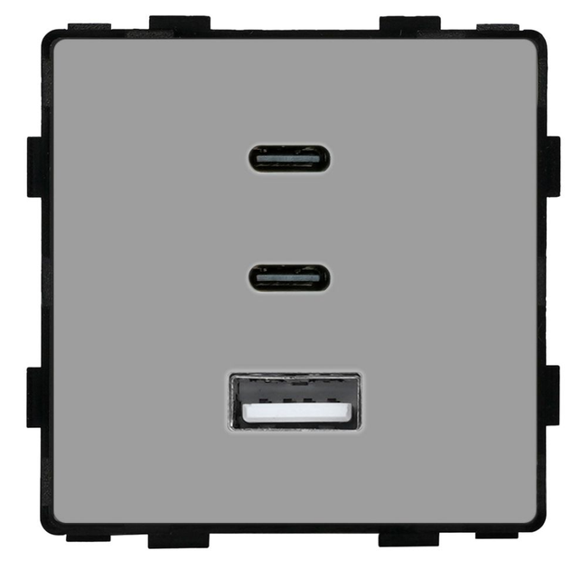 USB розетка Type-C 1DAL | Fast Charge GaN 65W | Серое Стекло (G86D-FC65W.GR) - Фото 3 USB розетка Type-C 1DAL | Fast Charge GaN 65W | Серое Стекло (G86D-FC65W.GR) - изображение 3