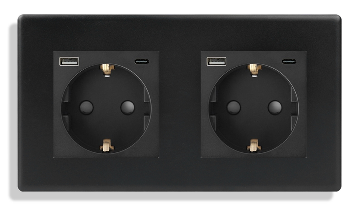 Подвійна розетка з USB + Type-C 1DAL | Чорний 2 гнізда (P157-STUTCX2.BL) - Фото 1 Подвійна розетка з USB + Type-C 1DAL | Чорний 2 гнізда (P157-STUTCX2.BL) - зображення 1