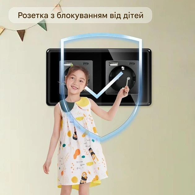 Стеклянная розетка с USB + Type-C 1DAL | Черный 2 гнезда (G157D-STUTCX2.BL) - изображение 3