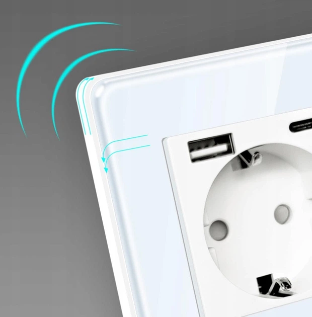 Стеклянная розетка с USB + Type-C 1DAL | Белый 2 гнезда (G157D-STUTCX2.WT) - изображение 2