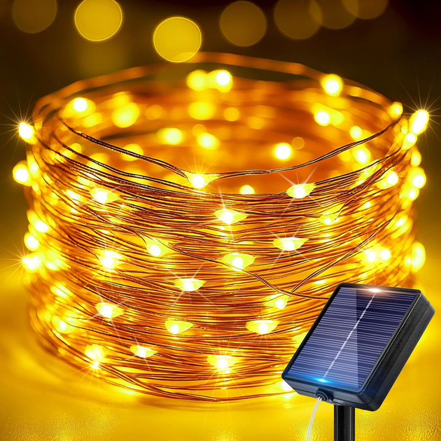 Солнечная LED-гирлянда Peasur 6 м 60 LED, теплый белый, 8 режимов, таймер, IP65, медная проволока - изображение 2