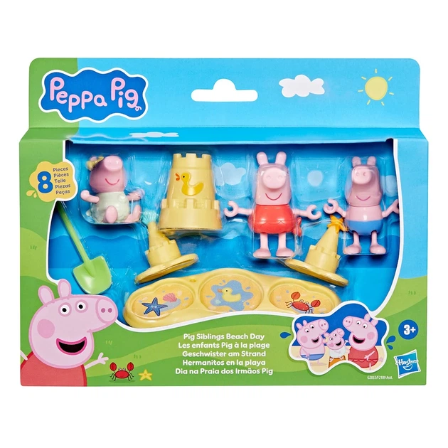 Ігровий набір Peppa Figurines Три маленькі свинки на пляжі 3 фігурки 5 аксесуарів - Фото 1 Ігровий набір Peppa Figurines Три маленькі свинки на пляжі 3 фігурки 5 аксесуарів - зображення 1