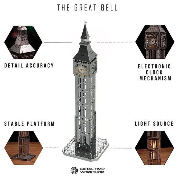 Металевий конструктор Metal Time The Great Bell MT077, настільний годинник - зображення 6