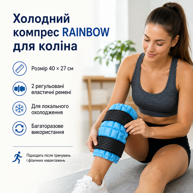Багаторазовий холодний компрес RAINBOW збільшеного розміру для коліна з регульованими ременями, 40 × 27 см - зображення 4