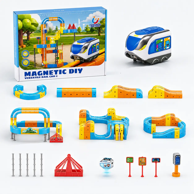 Конструктор магнитный Magnetic DIY Rail Car Поезд 134 детали - изображение 3
