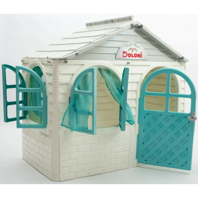 Ігровий будиночок Doloni Toys зі шторками пластиковий 129x120x69 см біло-бірюзовий від 1 року - зображення 2