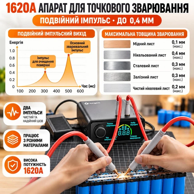 Портативный аппарат для точечной сварки аккумуляторов ручной AWGEM SK1 сварка для Li-ion аккумуляторов и батарей 18650 и других набор - Фото 6 Портативный аппарат для точечной сварки аккумуляторов ручной AWGEM SK1 сварка для Li-ion аккумуляторов и батарей 18650 и других набор - изображение 6
