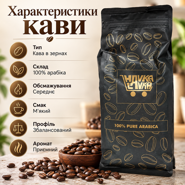 Кофе в зернах 1015 г Havka Lavka 100% арабика натуральный зерновой кофе средней обжарки ароматный кофейный напиток мягкого сбалансированного вкуса для кофемашины ручного заваривания - изображение 2