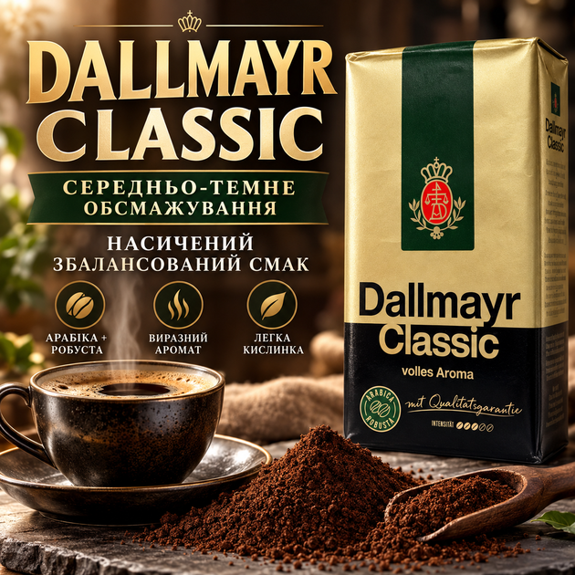 Кофе для заваривания 520 г молотый Dallmayr Classic арабика робуста насыщенного вкуса средне-темная обжарка ароматный купаж для капельной кофеварки френч-пресса чашки - Фото 1 Кофе для заваривания 520 г молотый Dallmayr Classic арабика робуста насыщенного вкуса средне-темная обжарка ароматный купаж для капельной кофеварки френч-пресса чашки - изображение 1