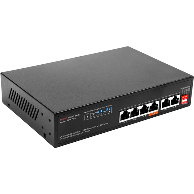 PoE коммутатор 4-канальный 1000 Мбит/с + 2G uplink - Фото 1 PoE коммутатор 4-канальный 1000 Мбит/с + 2G uplink - изображение 1