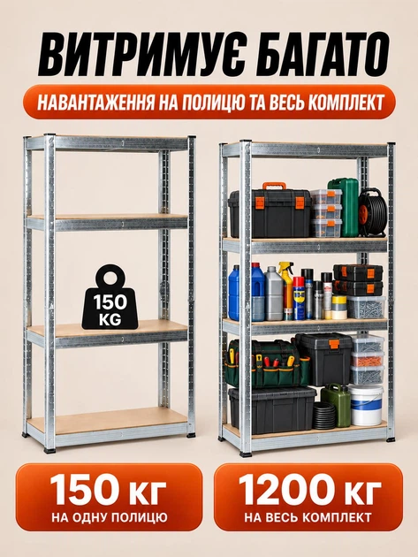 Металевий стелаж 4-рівневий набір 2 шт Сhomik GWI2165 150×70×30 см навантаження 600 кг металева полиця-трансформер для інструментів майстерні складу підвалу розбірний поличковий органайзер універсальний для зберігання коробок побутових речей - Фото 2 Металевий стелаж 4-рівневий набір 2 шт Сhomik GWI2165 150×70×30 см навантаження 600 кг металева полиця-трансформер для інструментів майстерні складу підвалу розбірний поличковий органайзер універсальний для зберігання коробок побутових речей - зображення 2