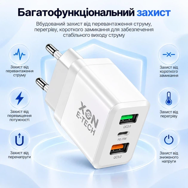 Зарядное устройство XON PowerCharge 45W (PD25) USB Type-C (PCWA045025A2С1W 6082) Белый - изображение 4