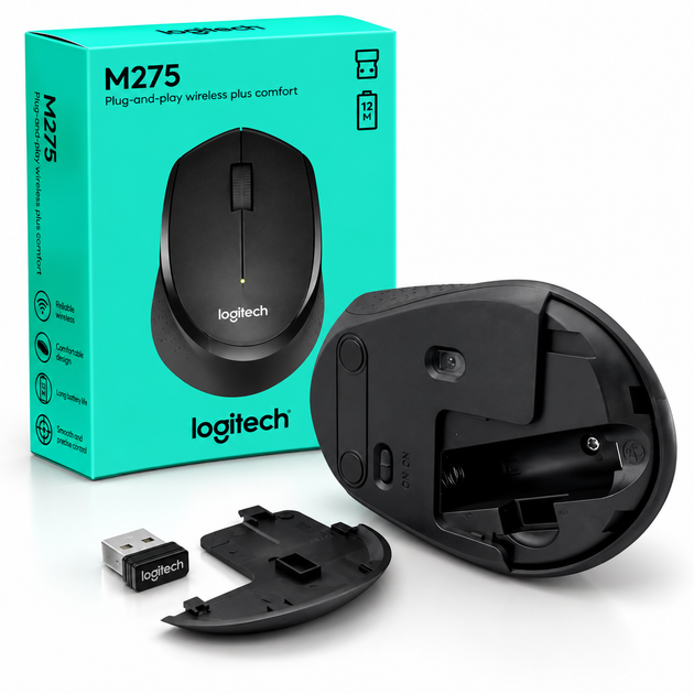 Бездротова миша Logitech M275 Black, 1000 DPI, 2.4 ГГц, USB - изображение 4