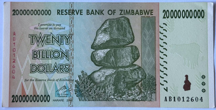 Зімбабве 20 мільярдів доларів 2008 рік Банкноти світу UNC P-86 - Фото 1 Зімбабве 20 мільярдів доларів 2008 рік Банкноти світу UNC P-86 - изображение 1