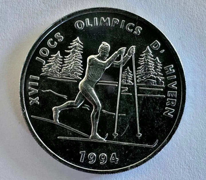Андорра 5 дінерів 1993 рік XVII Зимові Олімпійські ігри, Ліллегаммер 1994 срібло Монети світу Срібло 900 проба (10 грам) - изображение 3
