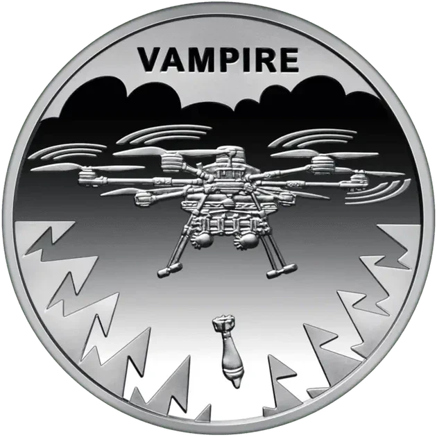 Вампір БПЛА Vampire Українська Бавовна в буклеті 5 гривень 2025 рік Україна Колекційна монета НБУ (Банківський стан) - Фото 2 Вампір БПЛА Vampire Українська Бавовна в буклеті 5 гривень 2025 рік Україна Колекційна монета НБУ (Банківський стан) - изображение 2