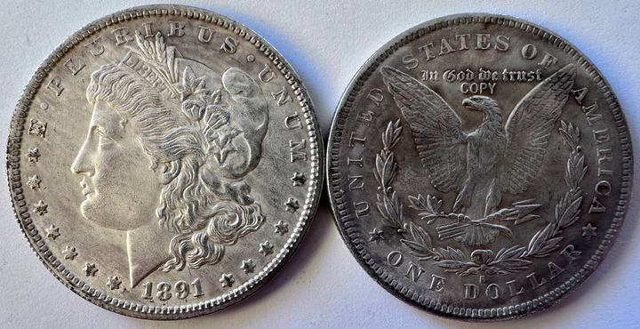 США 1 долар Морган 1891 рік КОПІЯ Монети світу - Фото 1 США 1 долар Морган 1891 рік КОПІЯ Монети світу - изображение 1