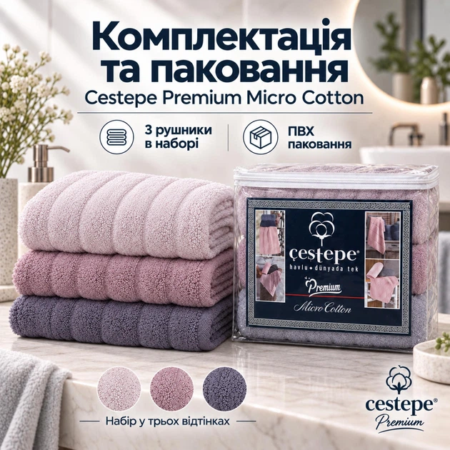 Набор махровых полотенец Cestepe Premium Ezgi 3 шт 50x90 см 100% хлопок розово-фиолетовый - Фото 5 Набор махровых полотенец Cestepe Premium Ezgi 3 шт 50x90 см 100% хлопок розово-фиолетовый - изображение 5