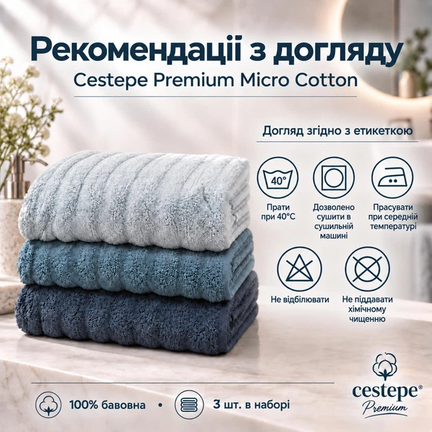 Набор махровых полотенец Cestepe Premium Ezgi 3 шт 80×150 см 100% хлопок серо-голубой - Фото 4 Набор махровых полотенец Cestepe Premium Ezgi 3 шт 80×150 см 100% хлопок серо-голубой - изображение 4