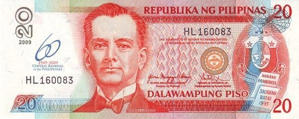 Філліпіни 20 Пісо 2009 рік Банкноти світу Банкноты мира UNC - Фото 1 Філліпіни 20 Пісо 2009 рік Банкноти світу Банкноты мира UNC - изображение 1