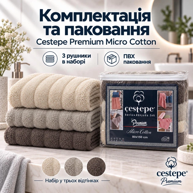 Набор махровых полотенец Cestepe Premium Ezgi 3 шт 70x140 см 100% хлопок бежево-коричневый - Фото 5 Набор махровых полотенец Cestepe Premium Ezgi 3 шт 70x140 см 100% хлопок бежево-коричневый - изображение 5