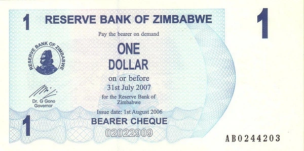 1 долар dollar 2006-2008 рр Банкнота Зімбабве Африка UNC P-37 - Фото 1 1 долар dollar 2006-2008 рр Банкнота Зімбабве Африка UNC P-37 - изображение 1