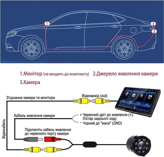 Автокамера, камера заднього виду для автомобіля врізна AND 102 Black - Фото 8 Автокамера, камера заднього виду для автомобіля врізна AND 102 Black - зображення 8