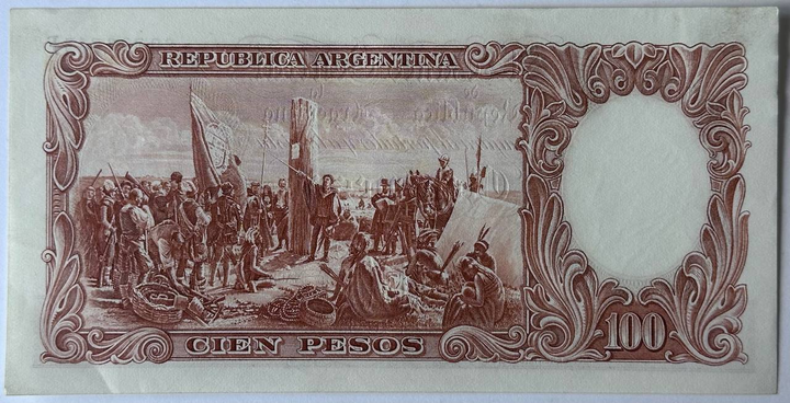 100 Песо Pesos 1951-1969 рр. Банкнота Аргентина Південна Америка P-277 - изображение 2