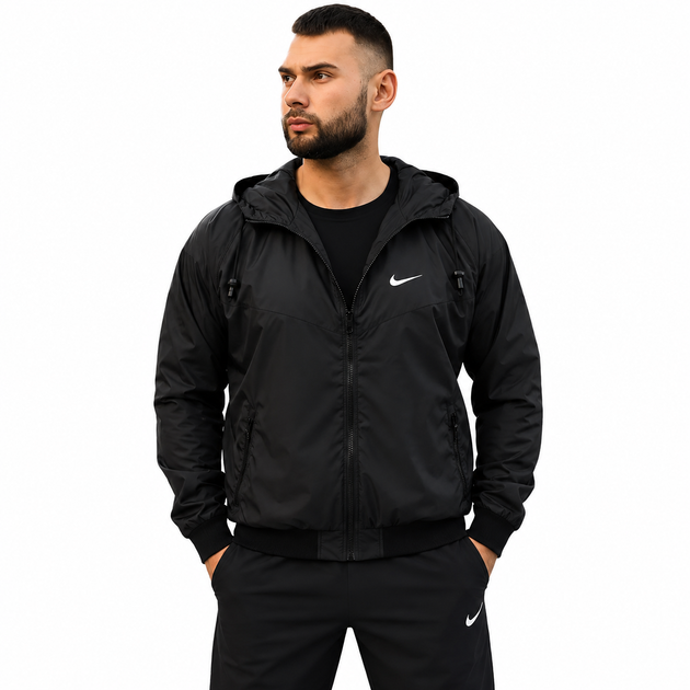 Вітровка чоловіча Nike чорна, куртка вітровка з капюшоном, з матеріалу Canada Premium L - Фото 1 Вітровка чоловіча Nike чорна, куртка вітровка з капюшоном, з матеріалу Canada Premium L - зображення 1
