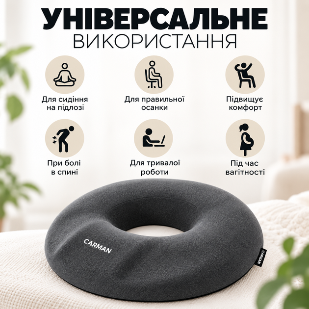 Ортопедическая подушка для сидения с отверстием Memory Foam со съемным чехлом анатомическая для копчика спины при геморрое после родов операций для длительного сидения офисного кресла автомобиля и дома - изображение 5