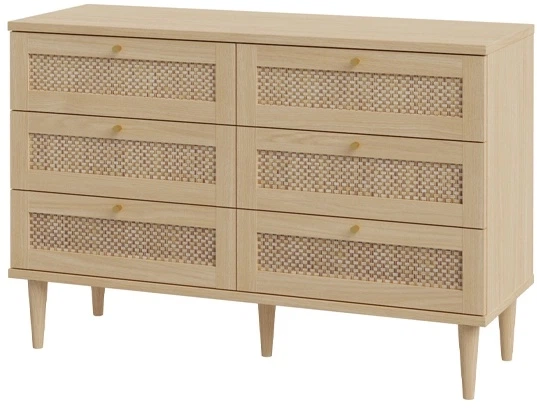 Комод Frisco Calasetta 1201 х 414 х 801 мм 6ящ Дуб элегант/техноротанг (23537-CQSK222) - изображение 4