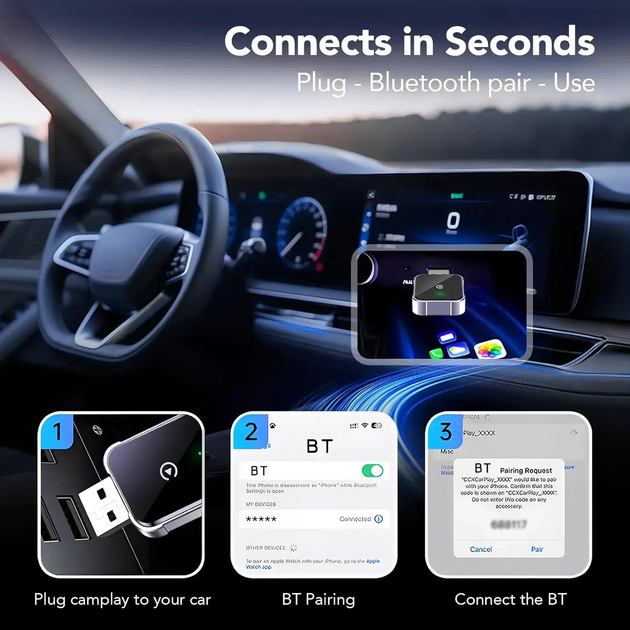 Беспроводной адаптер CarPlay для iPhone Airline USB/Type-C | Wireless Apple CarPlay адаптер для автомобиля - изображение 3