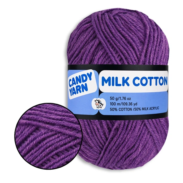 Пряжа Candy-Yarn Milk Cotton Бузковий №62, бавовна з молочним акрилом для в'язання, м'яка дитяча пряжа 50г/100м для в'язання іграшок та одягу - Фото 1 Пряжа Candy-Yarn Milk Cotton Бузковий №62, бавовна з молочним акрилом для в'язання, м'яка дитяча пряжа 50г/100м для в'язання іграшок та одягу - зображення 1