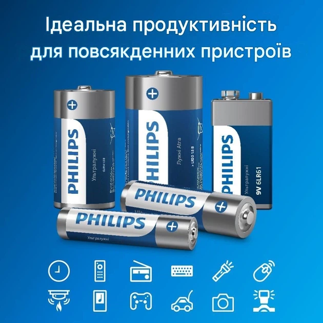 Батарейки Philips Ultra Alkaline D LR20 щелочные (Alkaline) 1.5V цилиндрические элементы питания для устройств в количестве 12 шт в упаковке - изображение 4