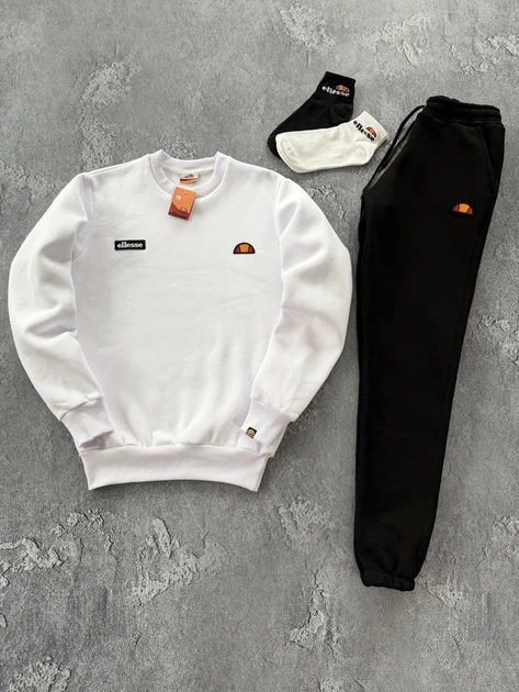 Зимовий чоловічий теплий спортивний костюм Ellesse світшот-штани, білий, розмір XS - изображение 3