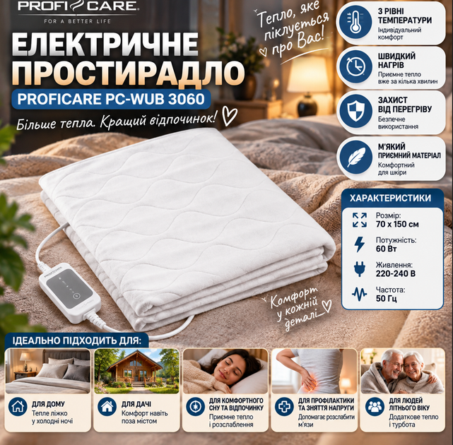 Електричне простирадло (ковдра) PROFICARE PC-WUB 3060 - изображение 5
