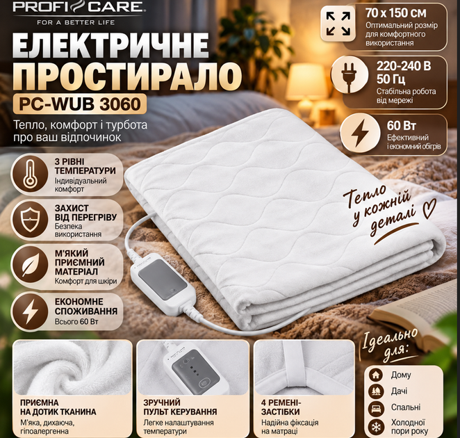 Електричне простирадло (ковдра) PROFICARE PC-WUB 3060 - изображение 6