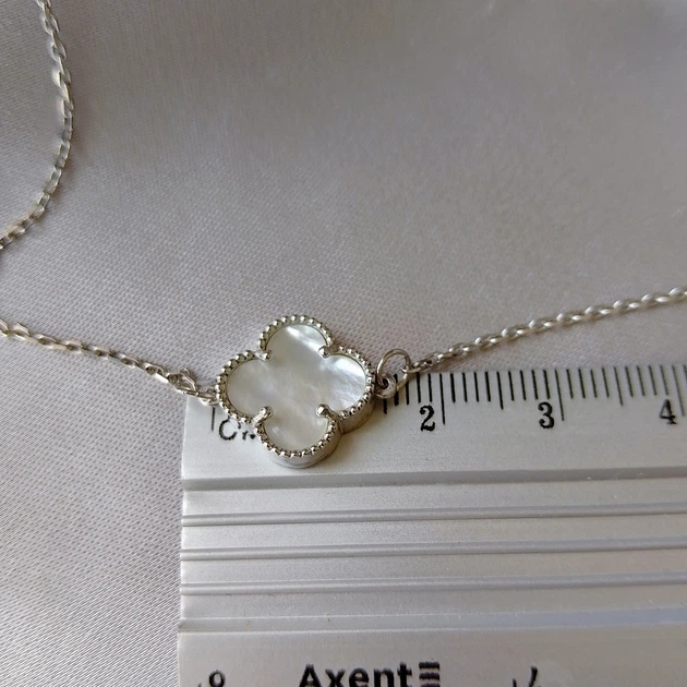 Серебряное колье 925 пробы Van Cleef ван клиф клевер с перламутром брендовое в родии 55 сантиметров - изображение 8