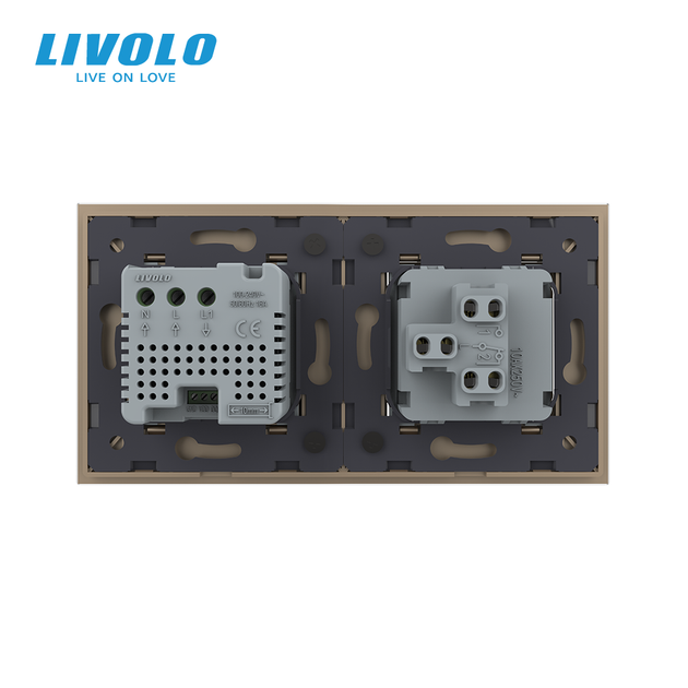 Комбінований вимикач та терморегулятор (термостат) програмований для електричної теплої підлоги LIVOLO золотий, матова скляна рамка - зображення 4